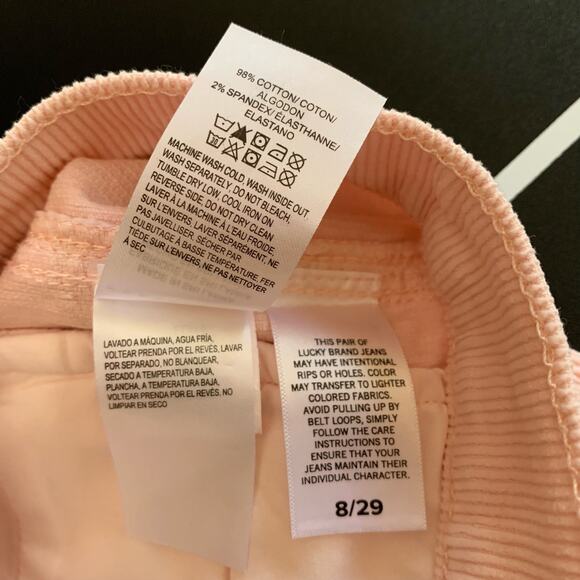 Lucky Brand Pants Women 8/29 Pink Corduroy Stretch Mid-Rise Crop Wide Leg Pocket - Picture 10 of 10